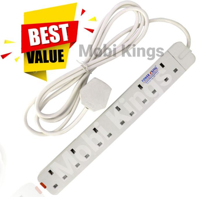 Power King Extension Cable With 6 AC Power Outlets, 13A, And 2 M Long Cable