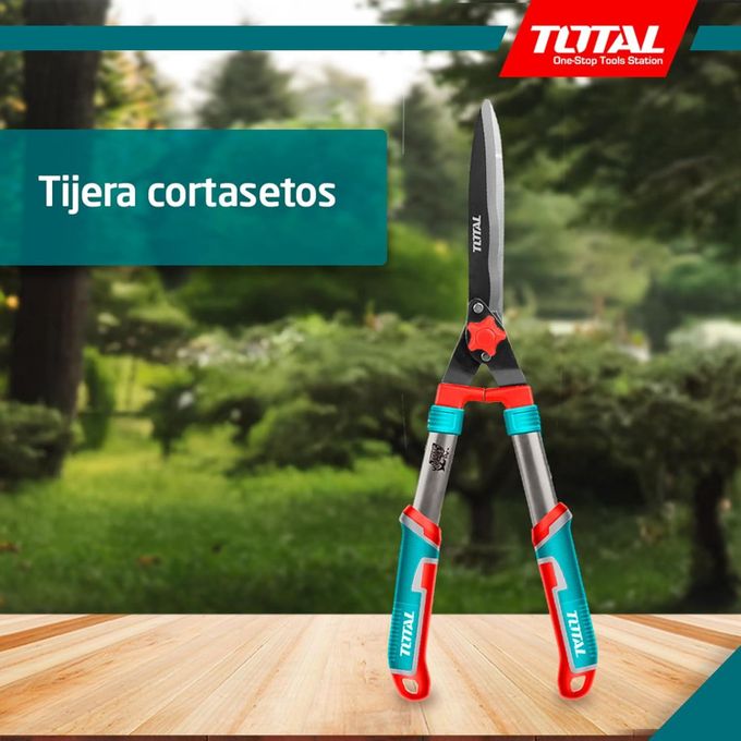 TOTAL Heavy Duty Hedge Clippers - 22” Manual Garden Hedge Shears with Wavy Carbon Steel Blade