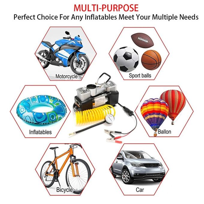 12V 150PSI Double Cylinder Air Pump Compressor Car Auto Tire Inflator Portable Heavy Duty MULTIFUNCTIONAL