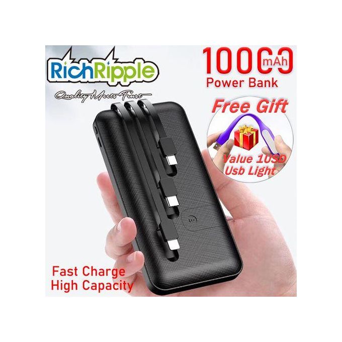 RichRipple 3-Cables Portable Power Bank 10000mAh Fast Charger