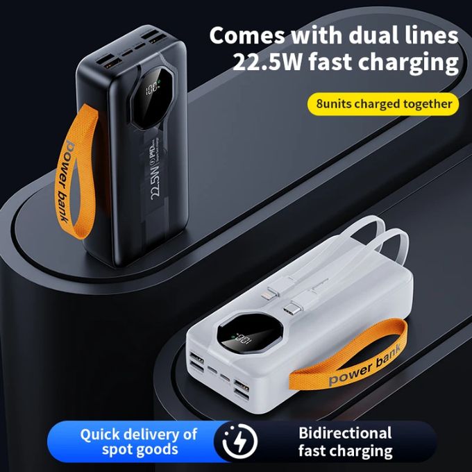 30000mAh Fast charging power bank large capacity portable fast charging powerbank with inbuilt charging cables for iphone and type C and universal charging ports