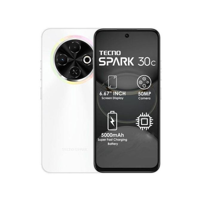Tecno Spark 30c, 6.67&#039;&#039; HD+, UP to 8GB RAM + 128GB ROM (Dual Sim) 50MP, 5000 mAh - Orbit White