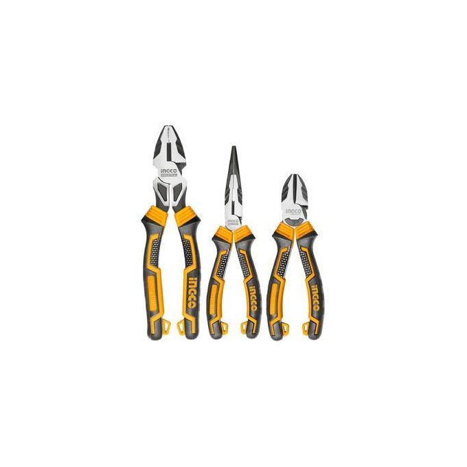 Ingco Insulated Pliers Set 3Pcs INDUSTRIAL - Combination Pliers, Diagonal Pliers, Long Nose Pliers PREMIUM Insulated Heavy Duty Pliers