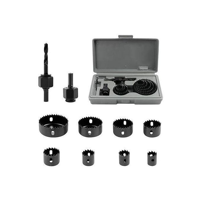 Hole Saws,11PCS 19-64mm Carbon Steel Hole Saw Cutter Kit,Downlights Drill Bit Tools for Wood, Plasterboard, Plastic,Black